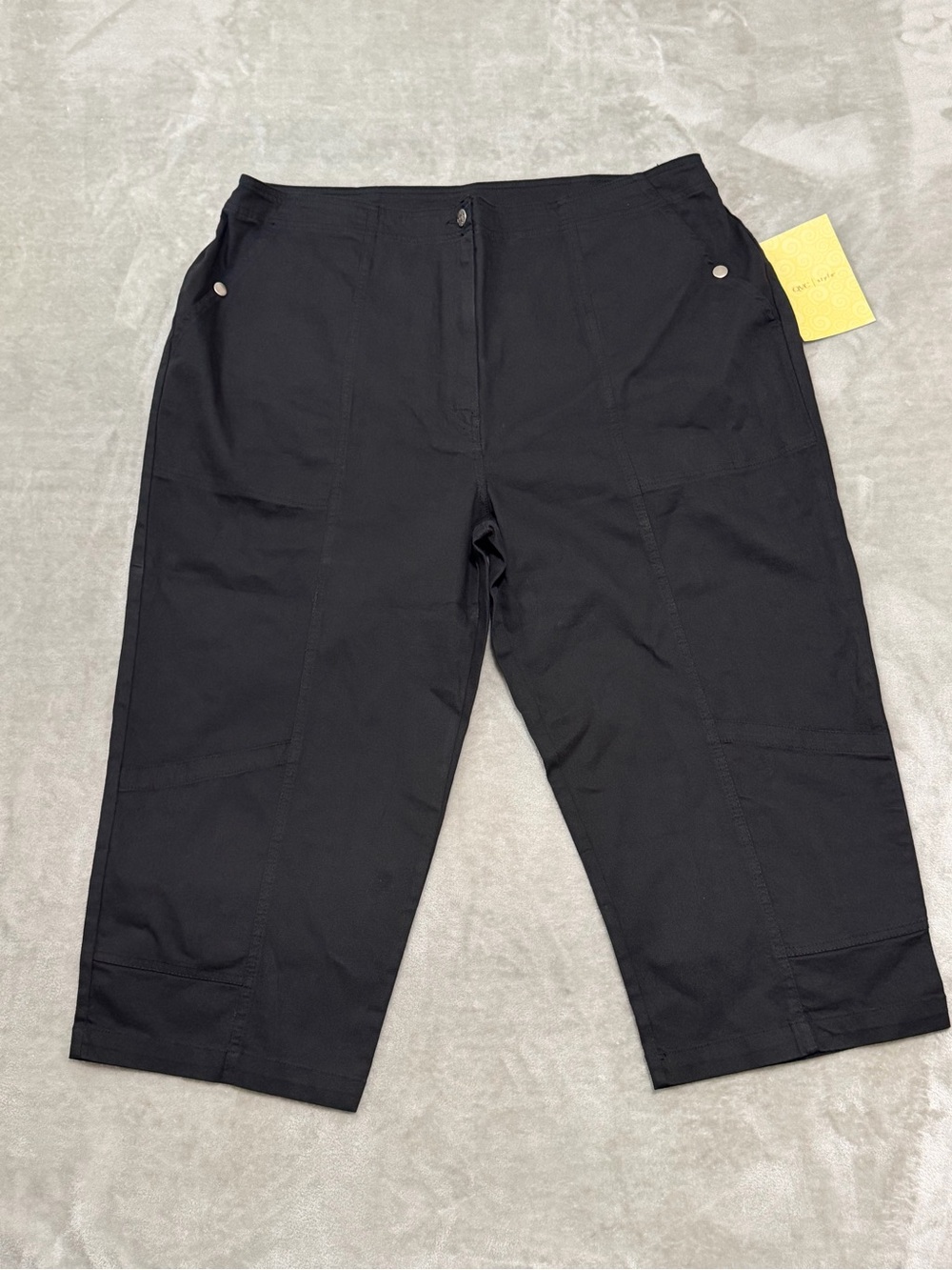 NWT Denim & Co. QVC Black Capri/Cropped Pants Utility Pockets Size 26W